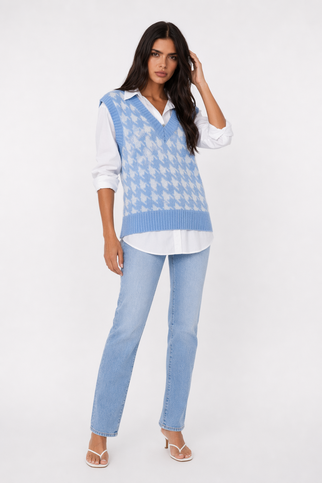 Argyle V-Neck Sweater Vest for Women Blue