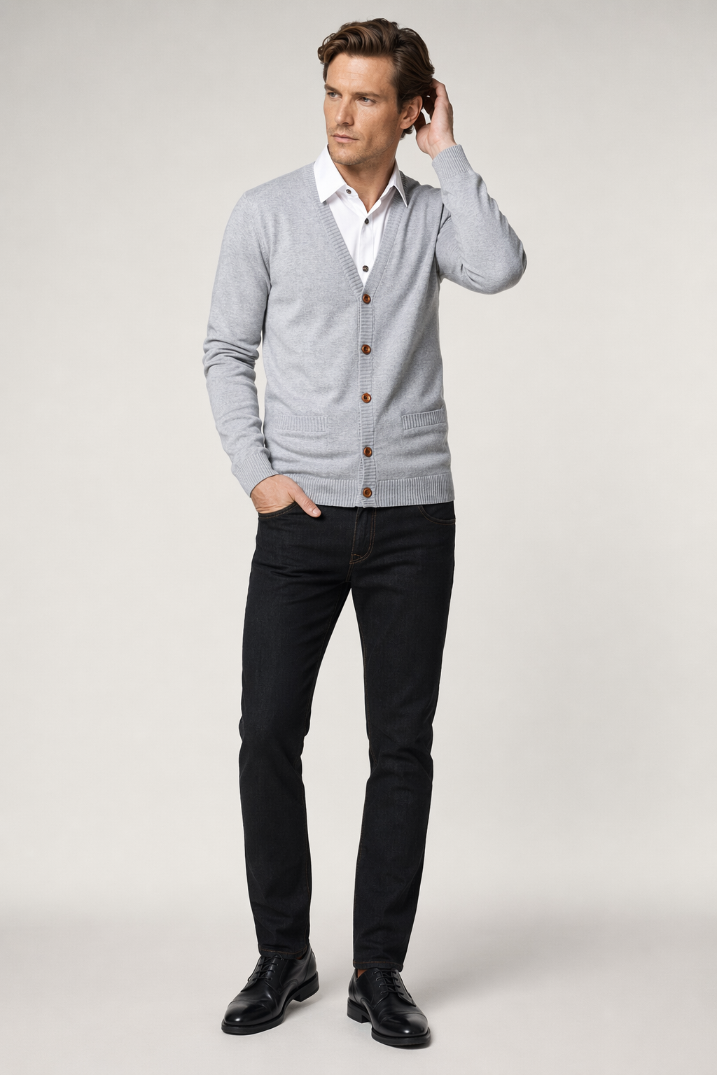 Button Up Cardigan for Men Light Gray