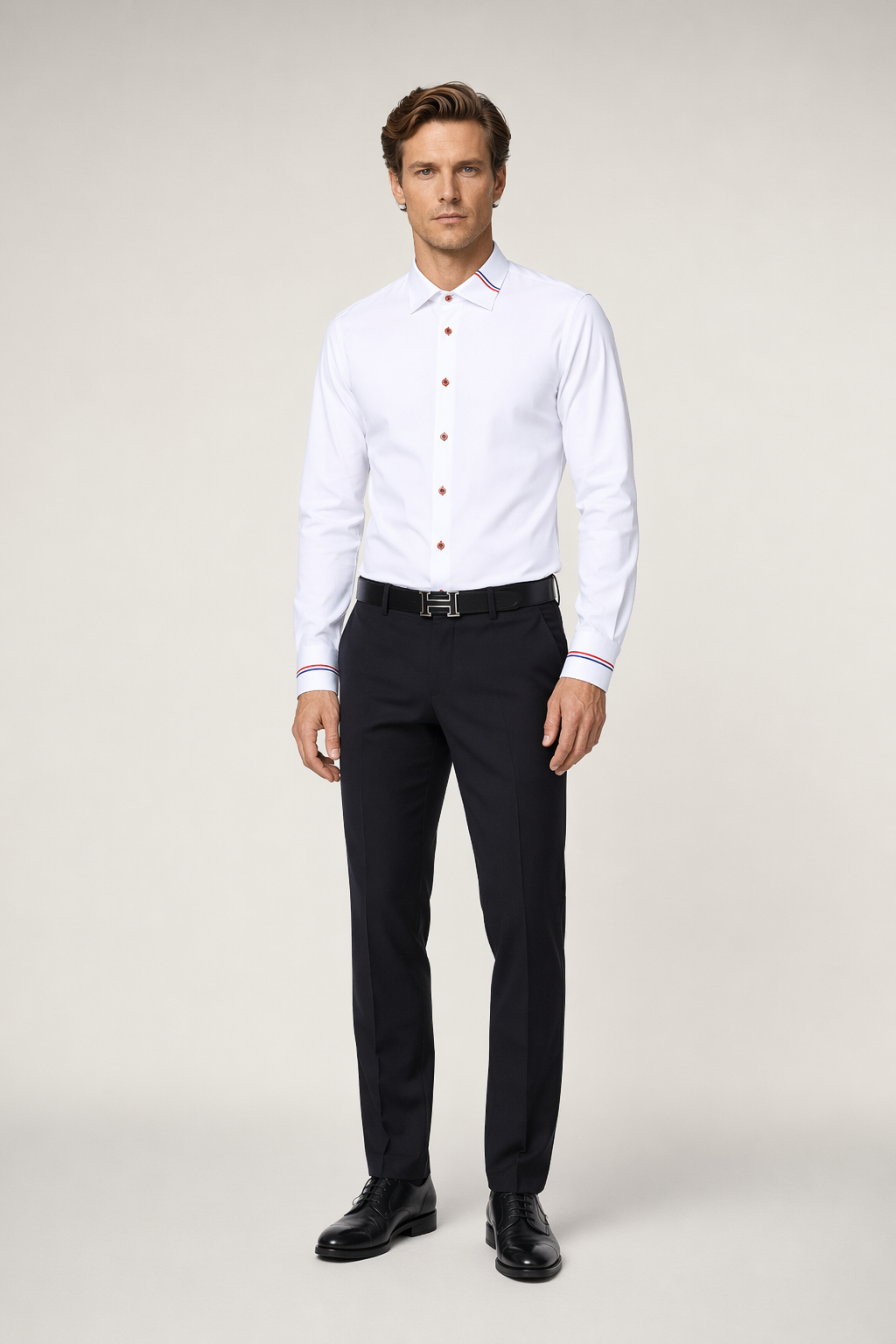 Ribbon Detailed Men's Button-Up Shirt White