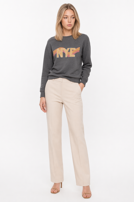 Retro 70's Crewneck Sweatshirt for Women in New York City Style Dark Heather