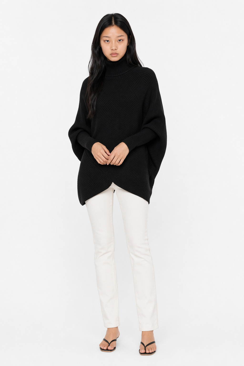 Turtleneck Batwing Sweater for Women Black