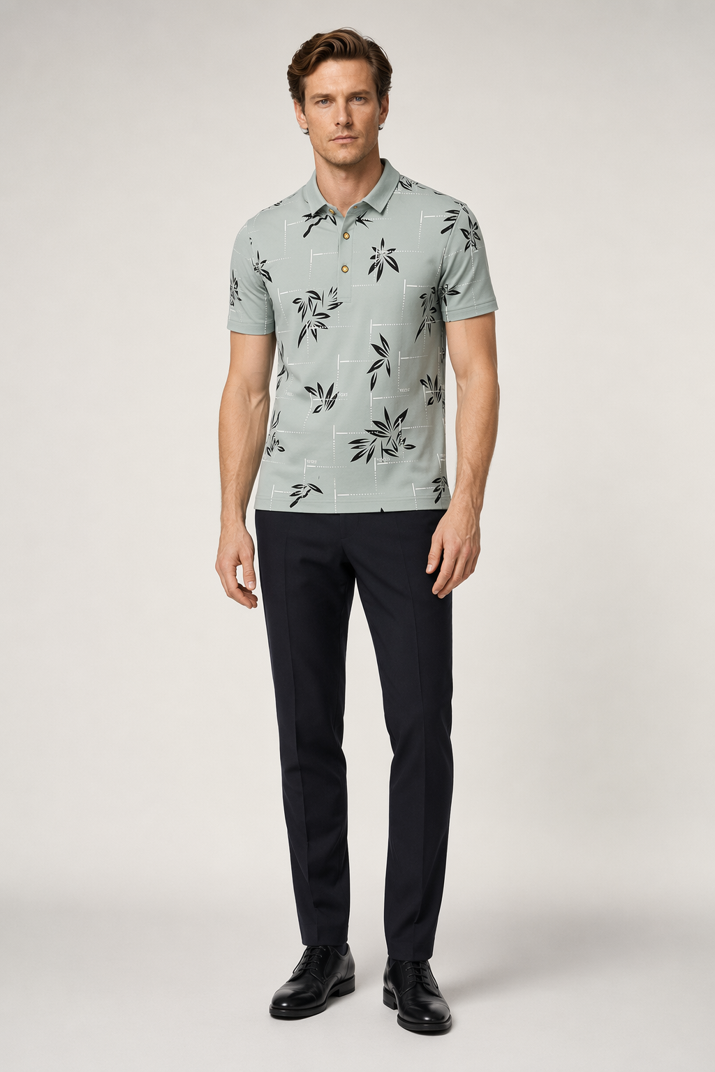 Polo Shirt for Men with Floral Patterns Green