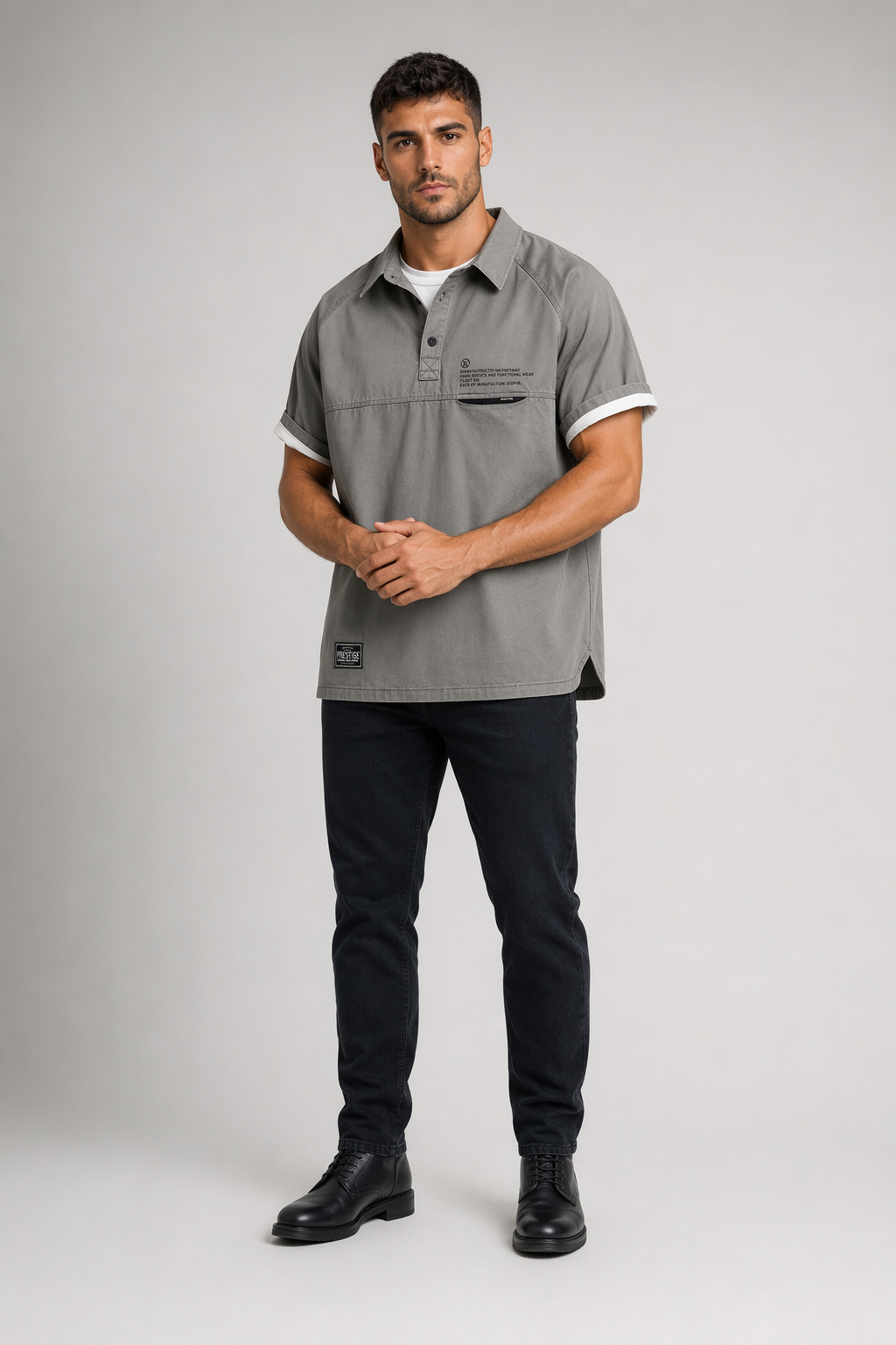 Short Sleeve Popover Shirt for Men Gray