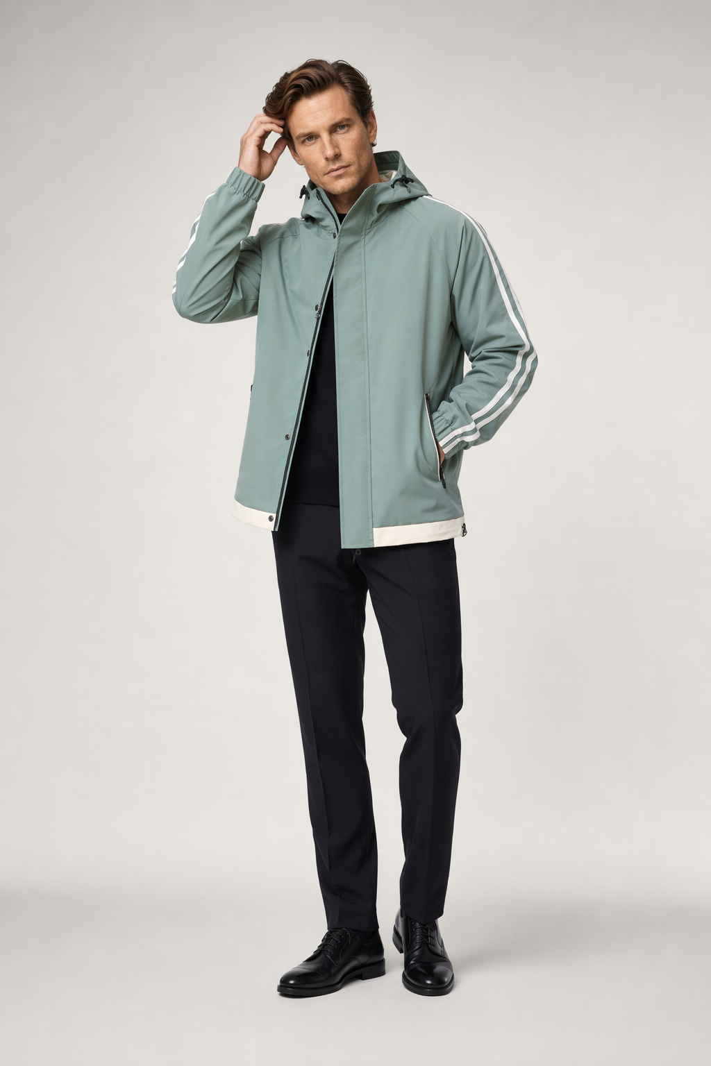 Windproof Hooded Jacket for Men Green