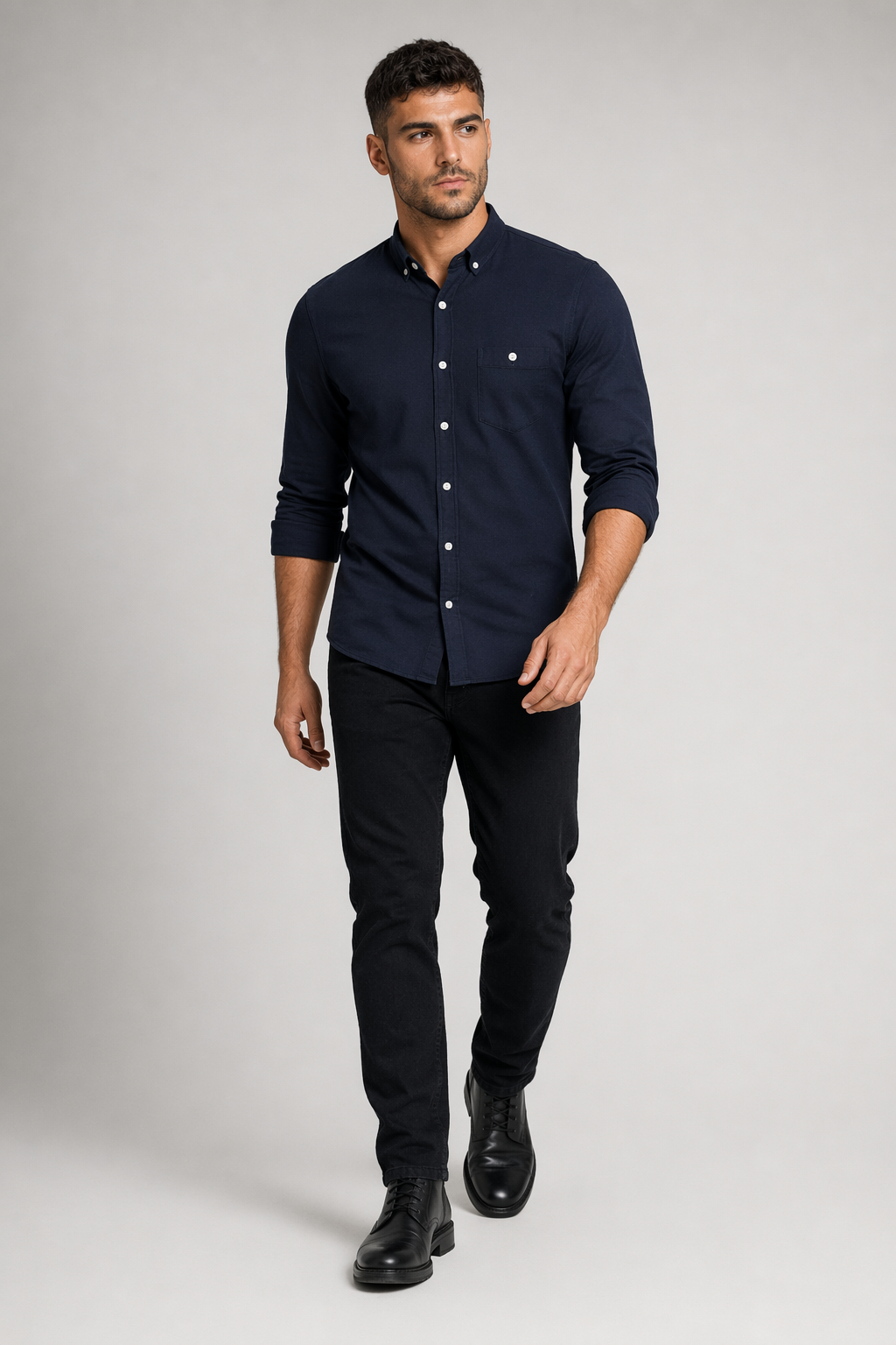 Classic Men's Shirt with Button Front Navy