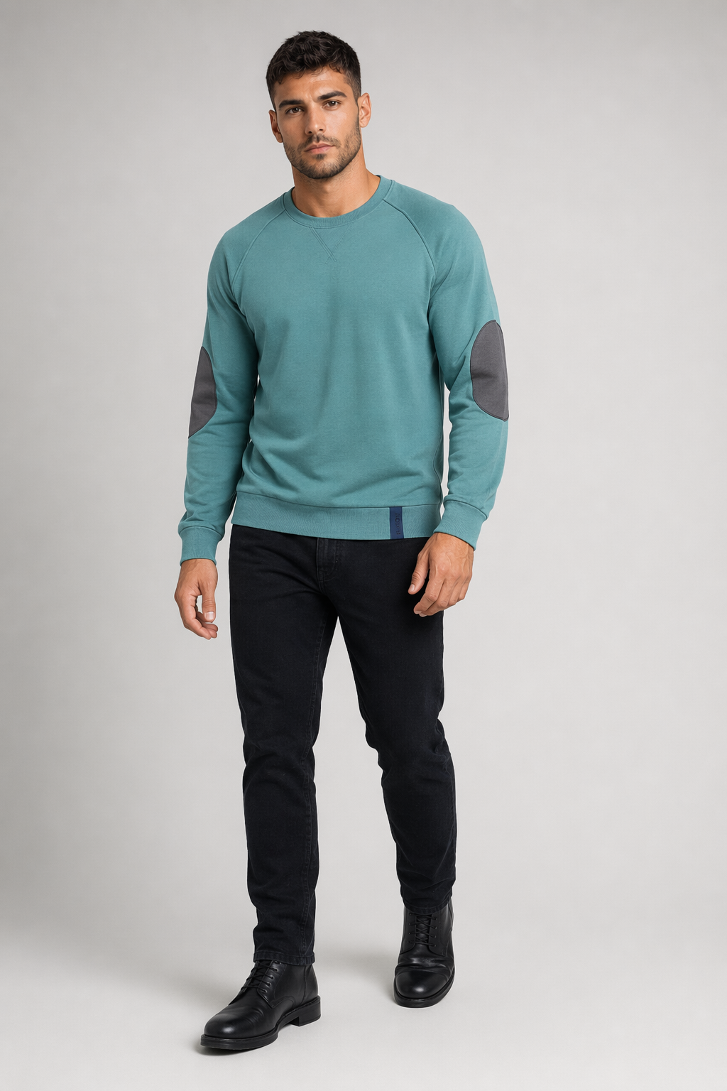 Contrasting Elbow Patch Men's Pullover Blue