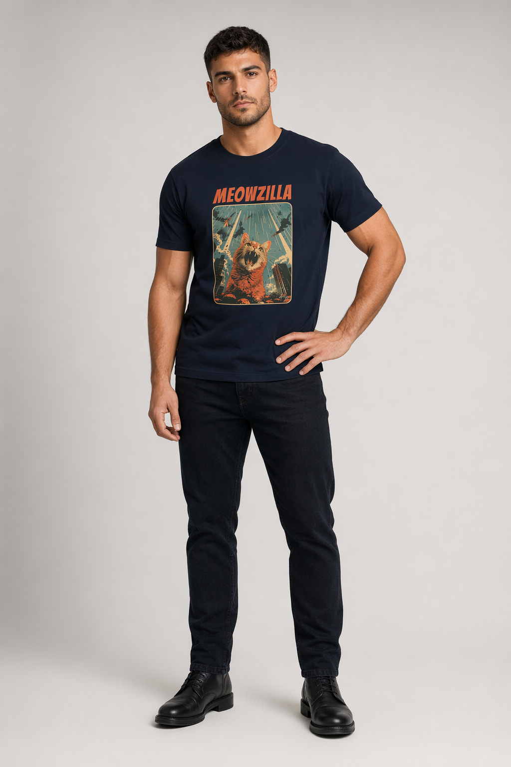 Meowzilla Retro Graphic Tee Navy