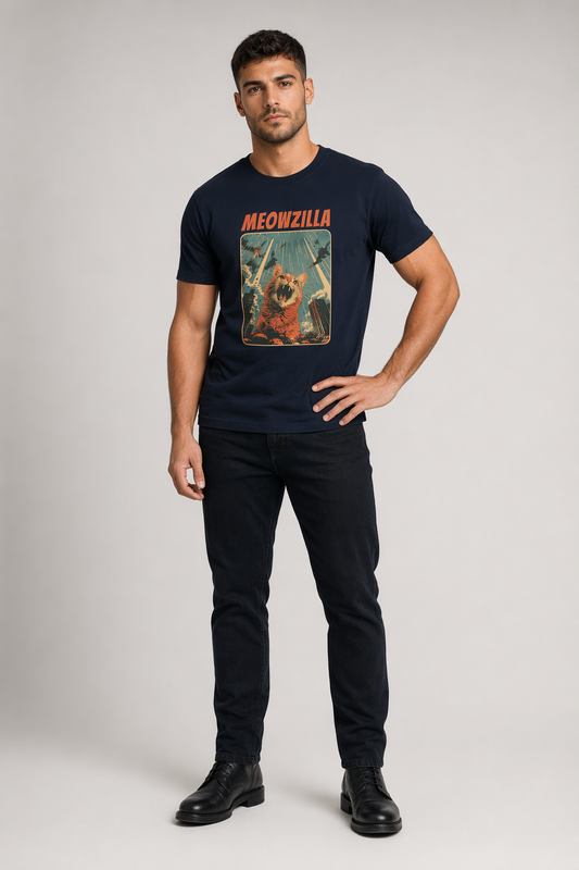 Meowzilla Retro Graphic Tee Navy