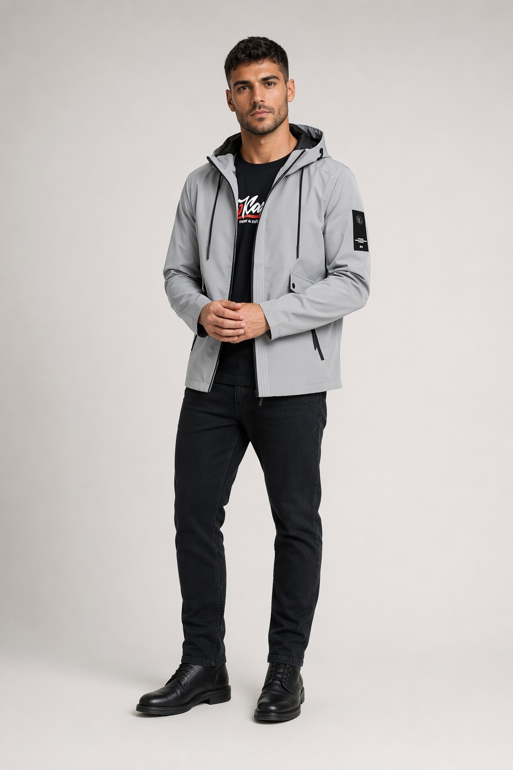 Windproof Hooded Jacket for Men Gray