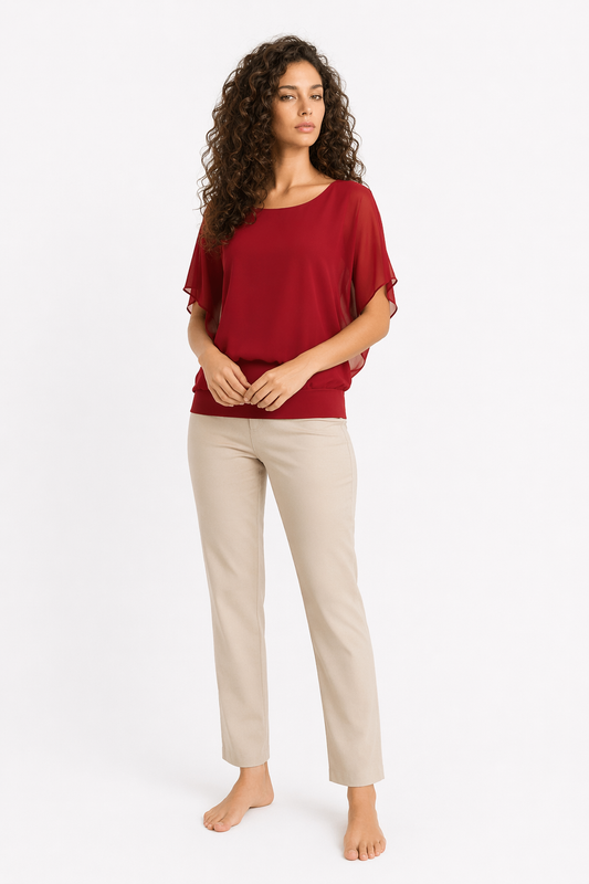 Summer Batwing Chiffon Top for Women Red