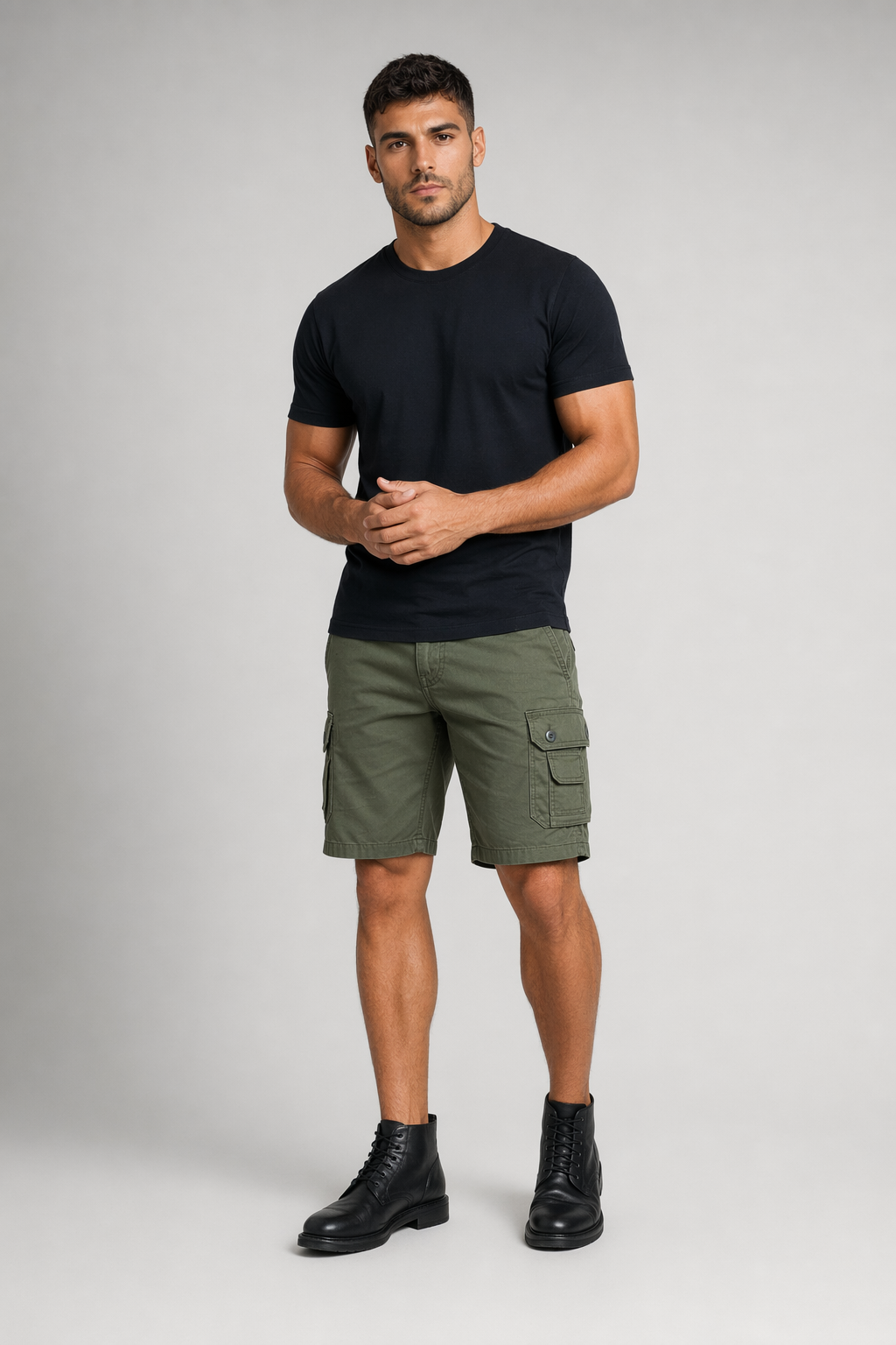Side Pocketed Men's Casual Cargo Shorts Army Green