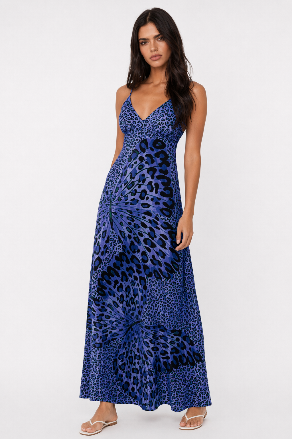 Sleeveless Dress with Leopard Print for Women Blue