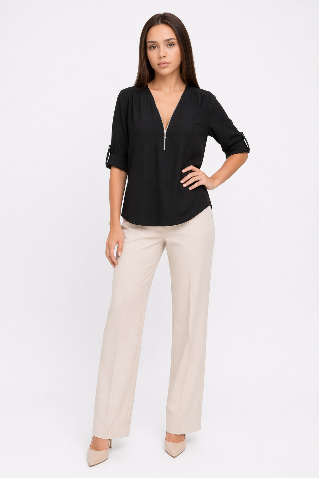 V Neck Blouse for Women with Trendy Urban Style Black