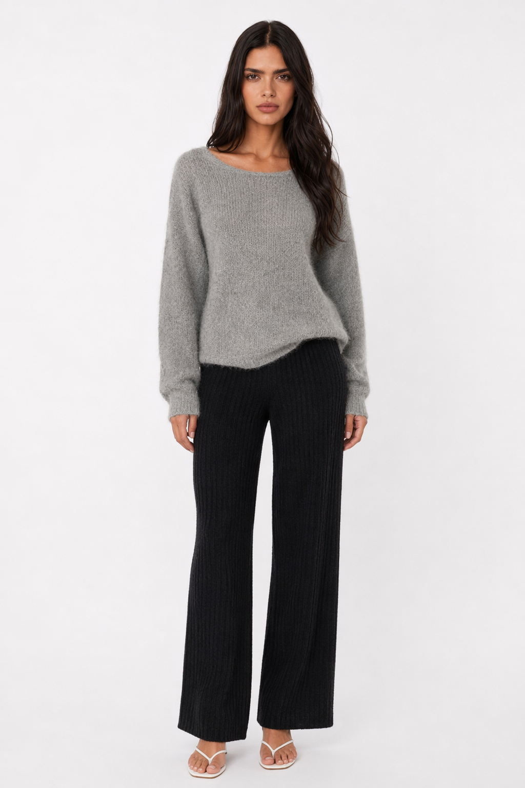 Relaxed Fit Women's Knitted Pullover Gray