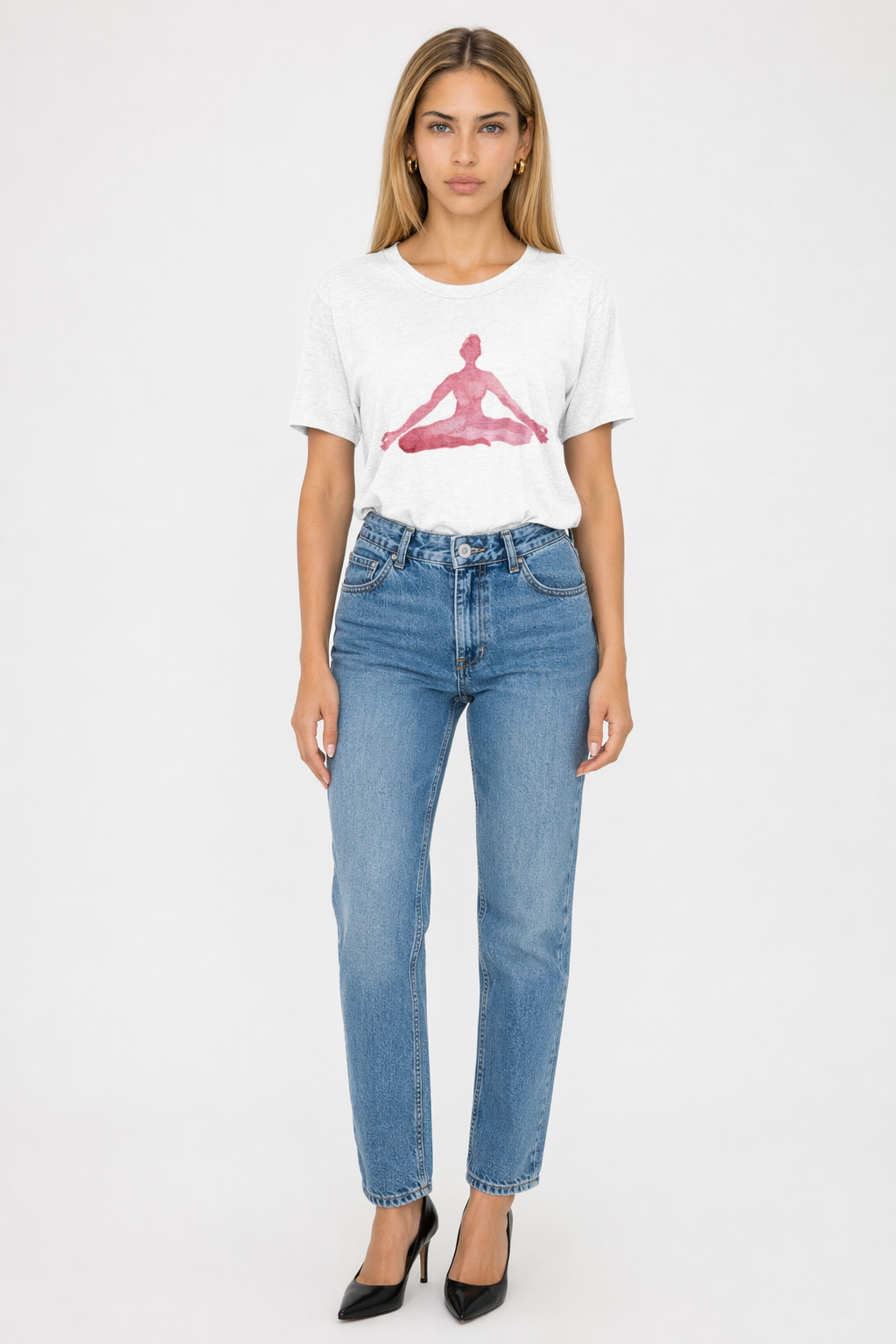 Yoga Print T-Shirt for Meditation Poses White