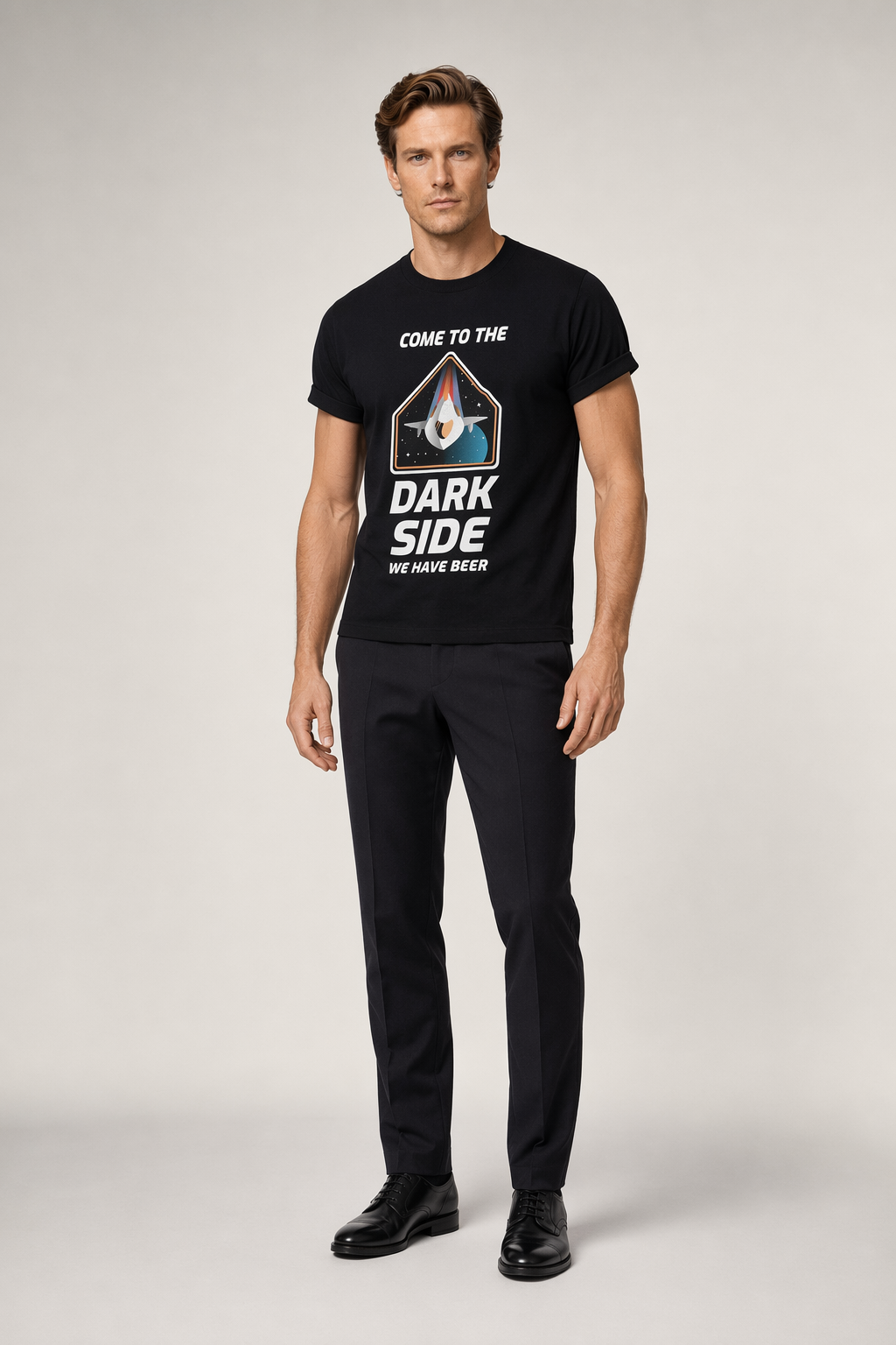 Short Sleeve T-Shirt for Men with a Space Theme Black