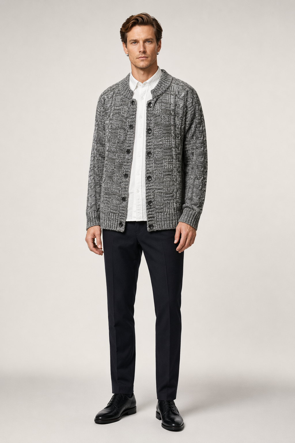 Gray Men's Button-Front Crew Neck Cardigan Default