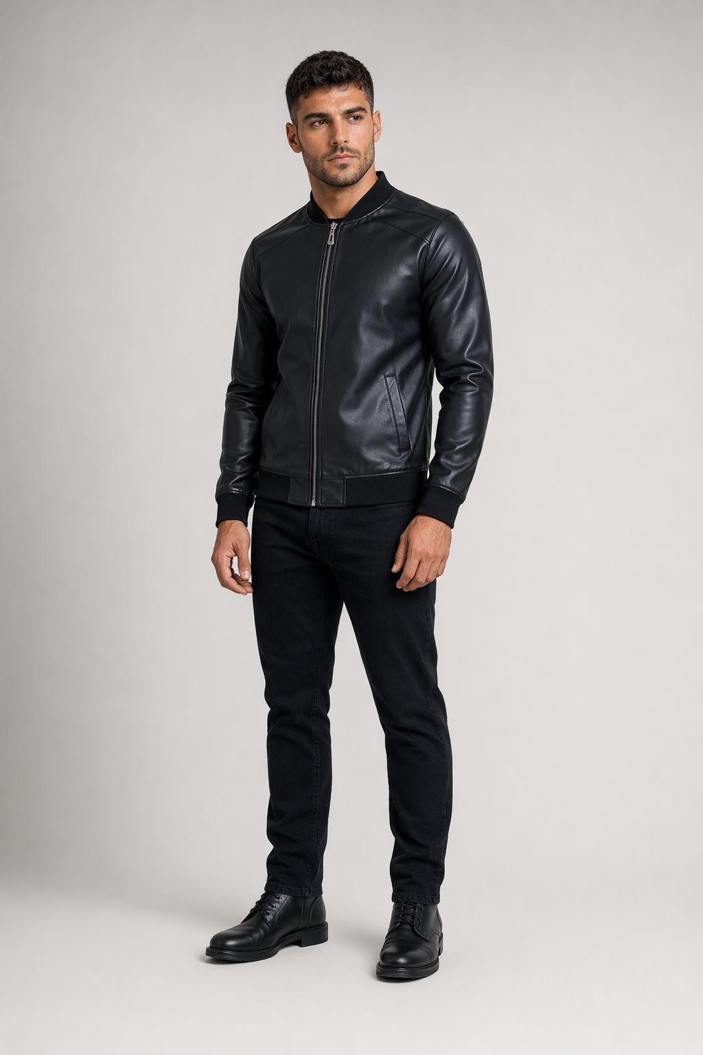 Faux Leather Zip-Up Men's Jacket Default