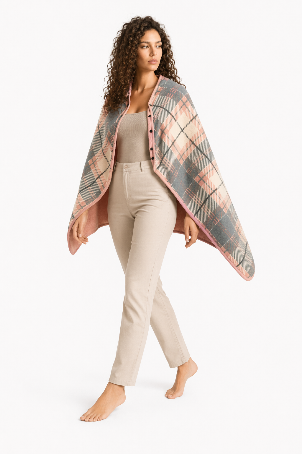 Double Layered Checkered Blanket with Versatile Functions Pink