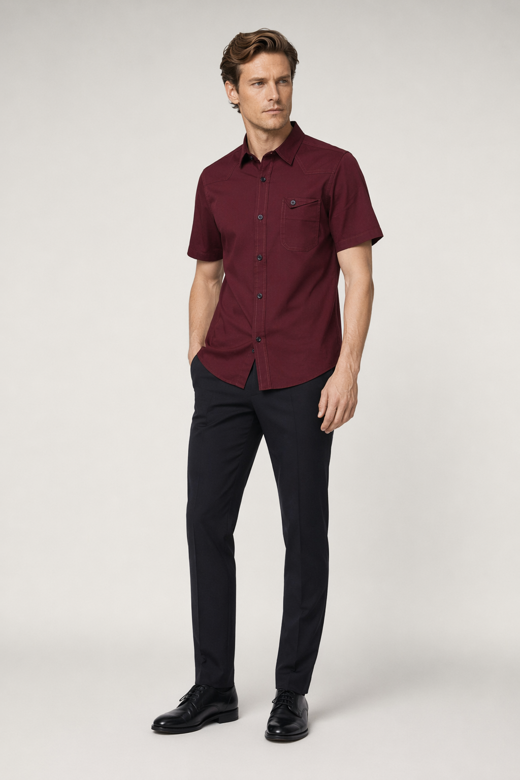 Short Sleeve Shirt with Flip Pockets for Men Wine
