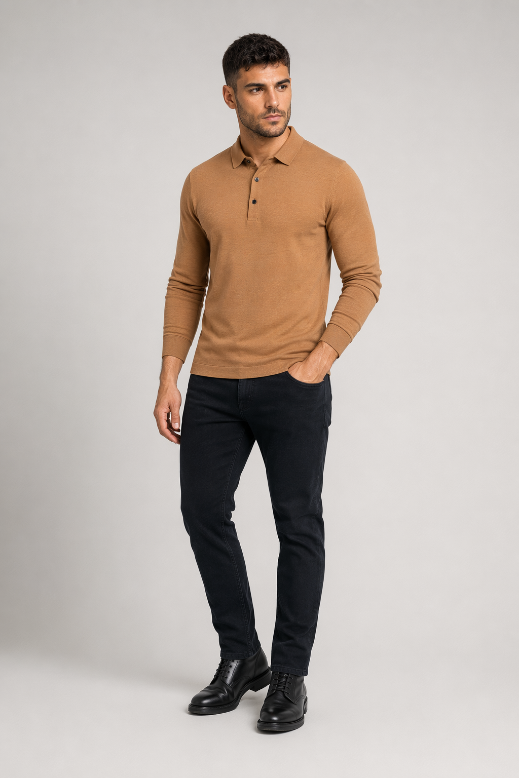 Long-Sleeved Polo Shirt for Men: A Timeless Classic Camel