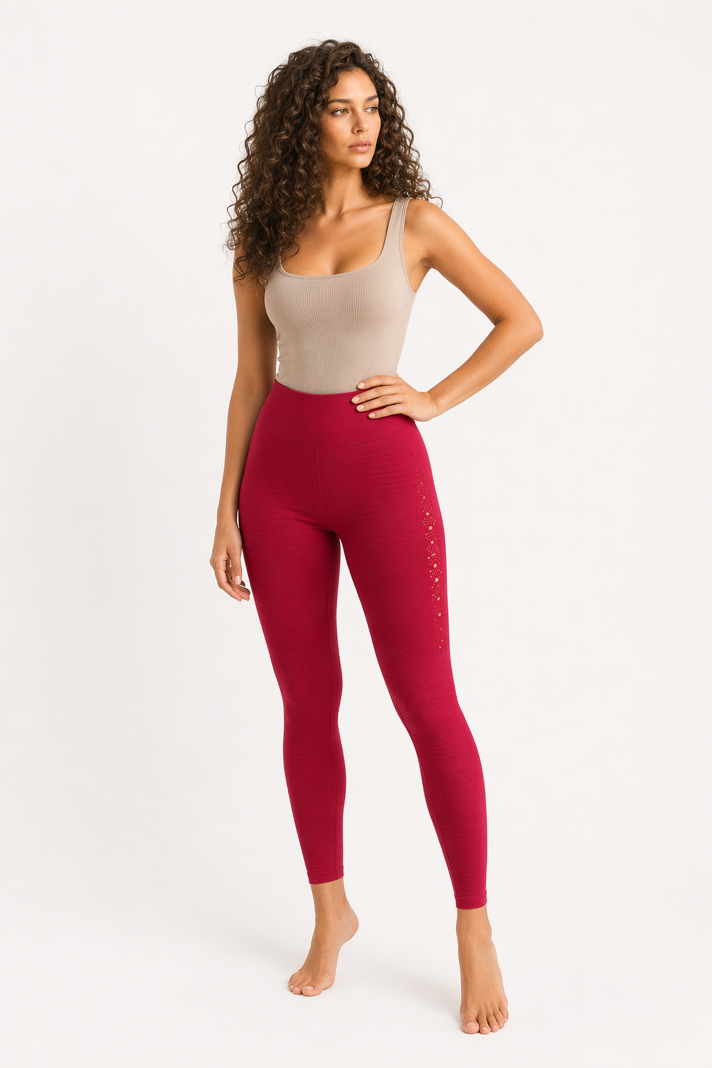Slim Fit Yoga Leggings for Women with High Elastic Waist and Breathable Fabric Red