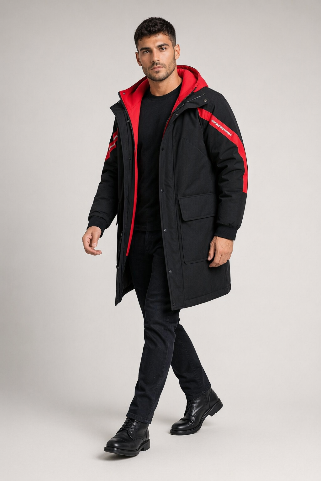 Two Tone Hooded Coat for Men: Enhancing Style and Warmth Red