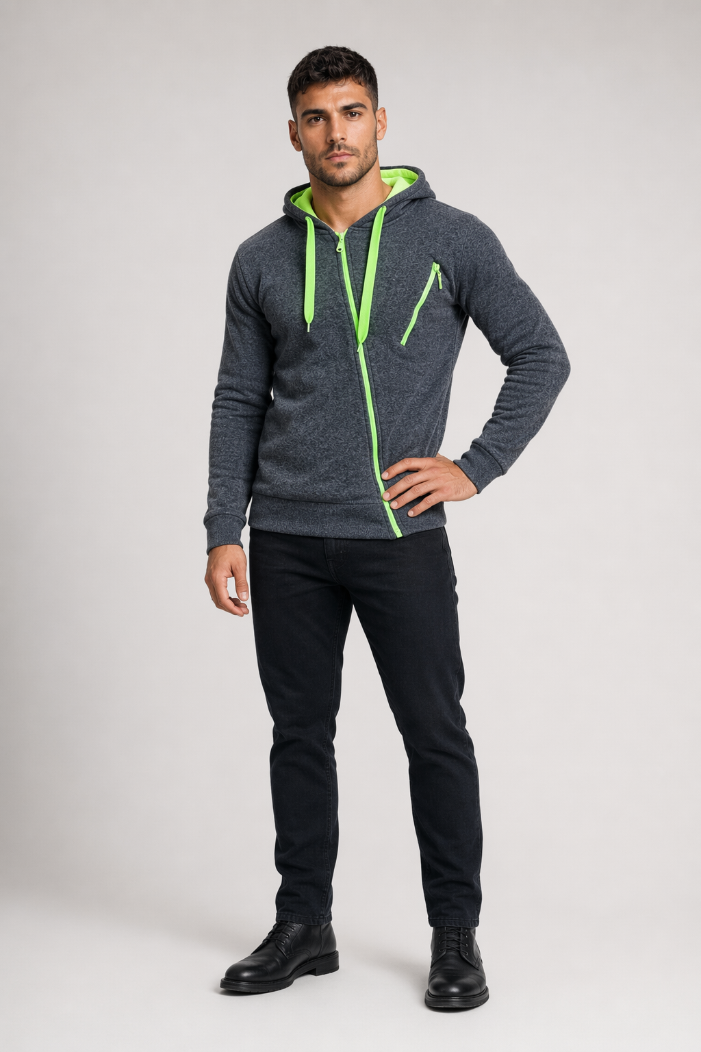 Hooded Jacket for Men with Zipper Dark Gray