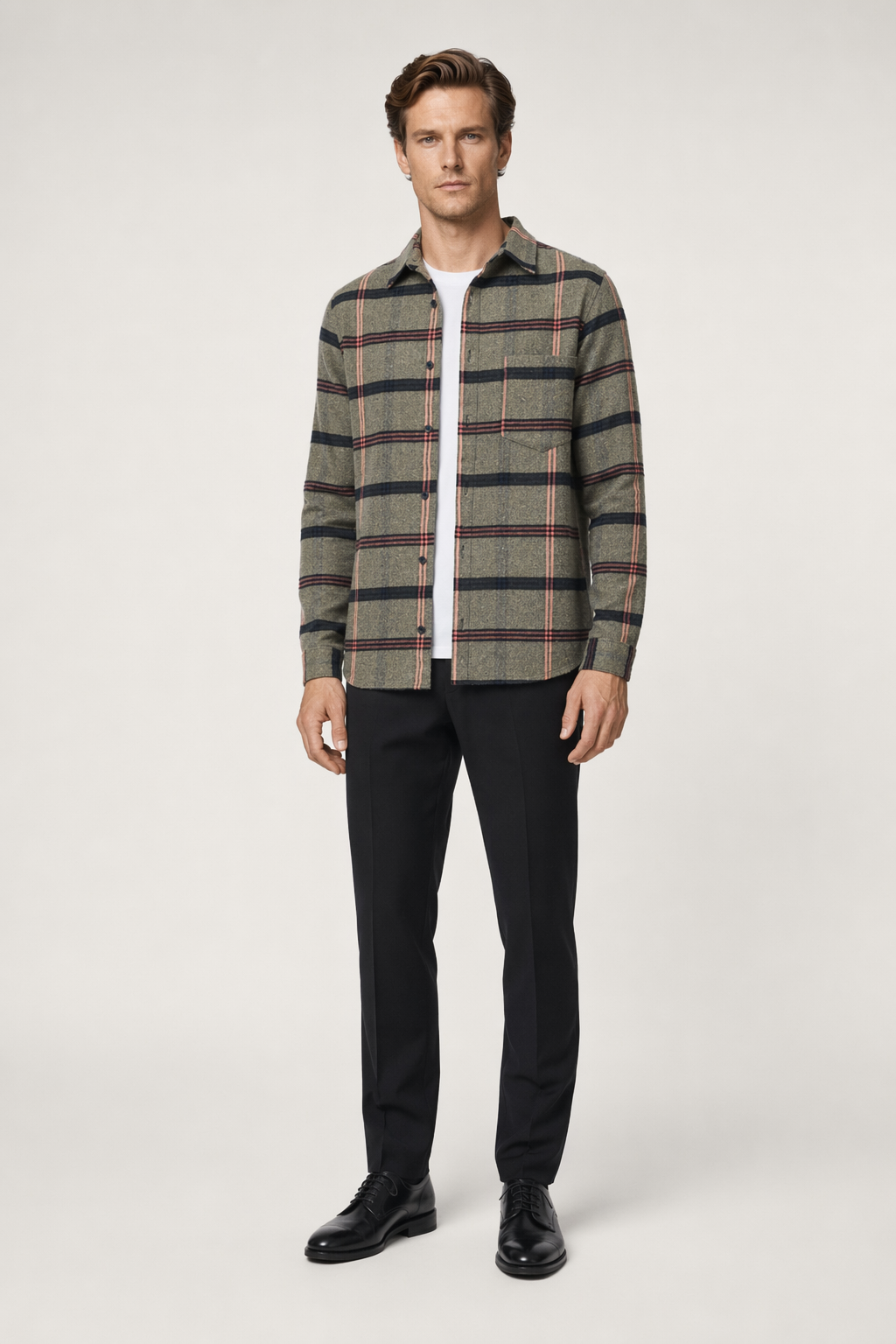 Casual Plaid Shirt with Long Sleeves for Men Khaki