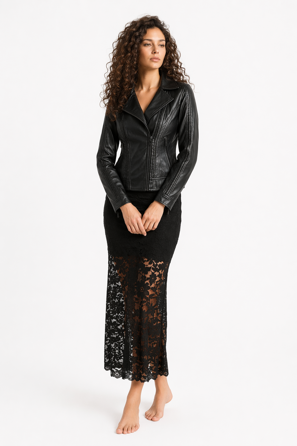 Vegan Biker Jacket with Stud Embellishments for Women Black
