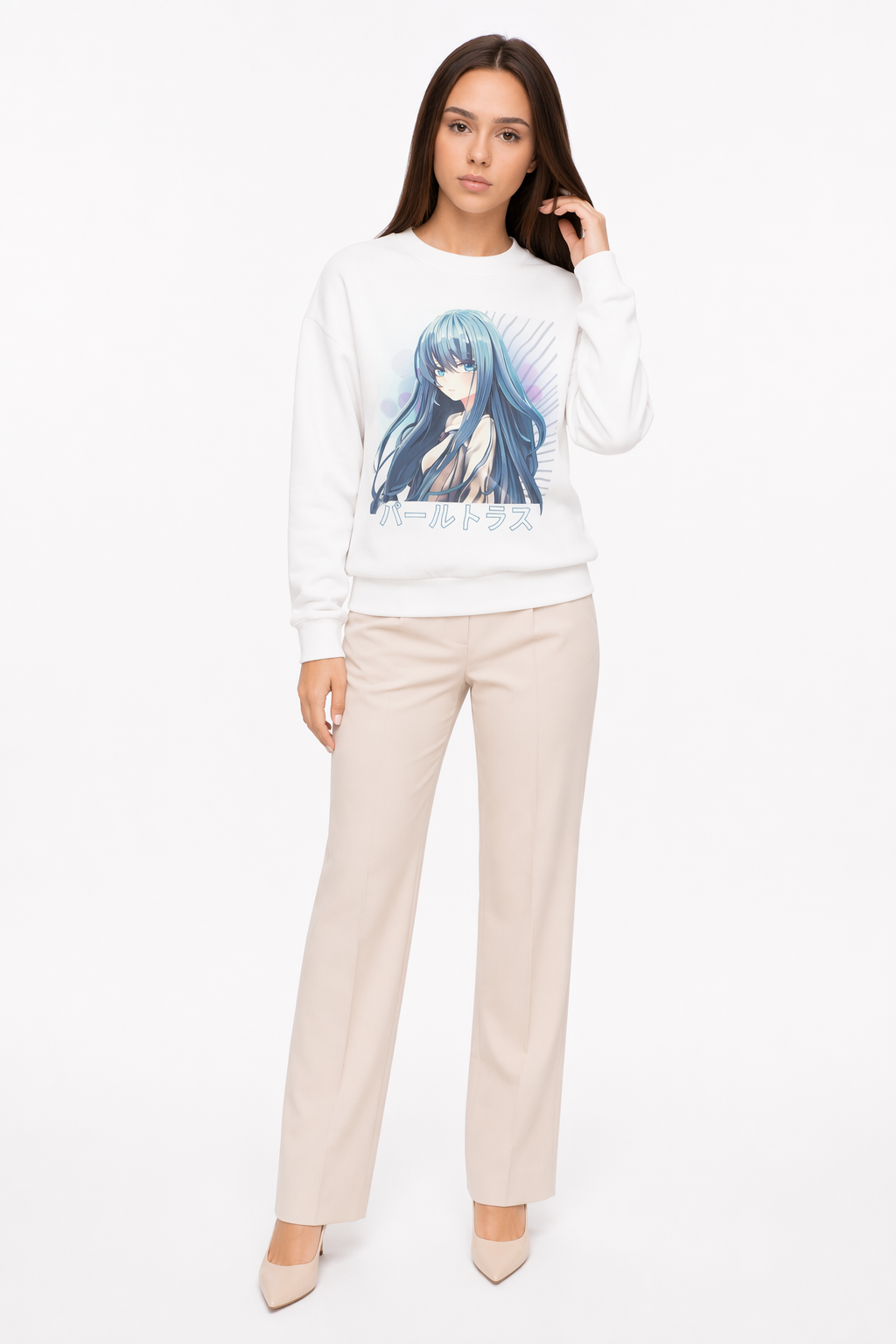 Anime Blue Hair Sweater White