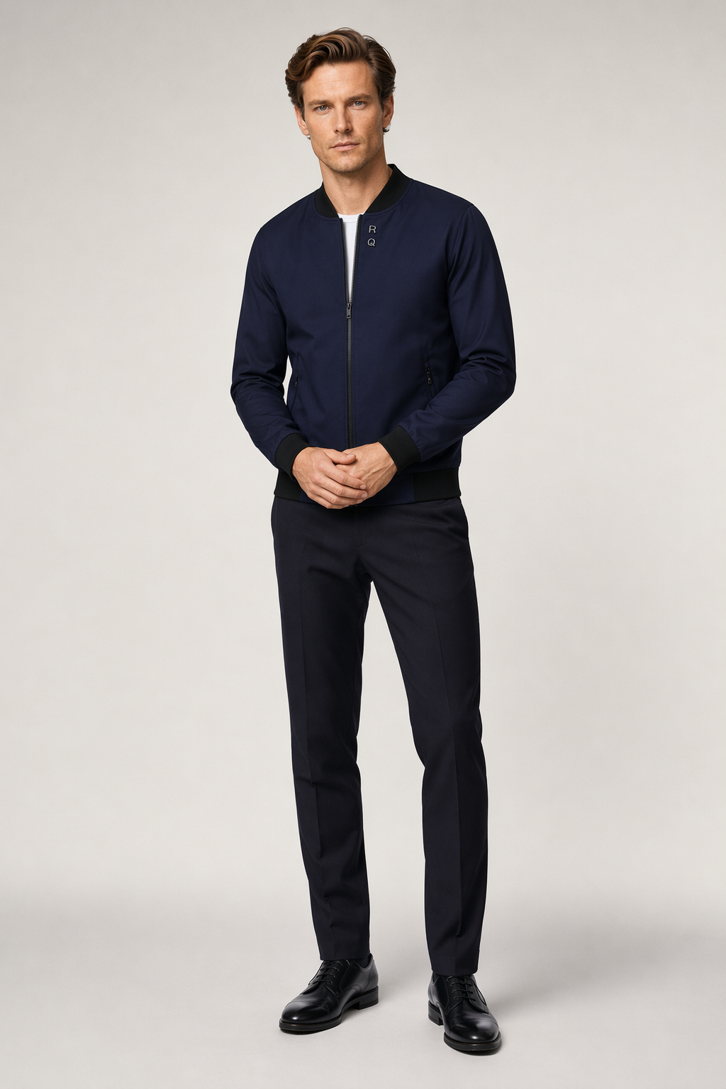 Round Neck Zipper Jacket for Men with Built-in Insulating Layer Navy