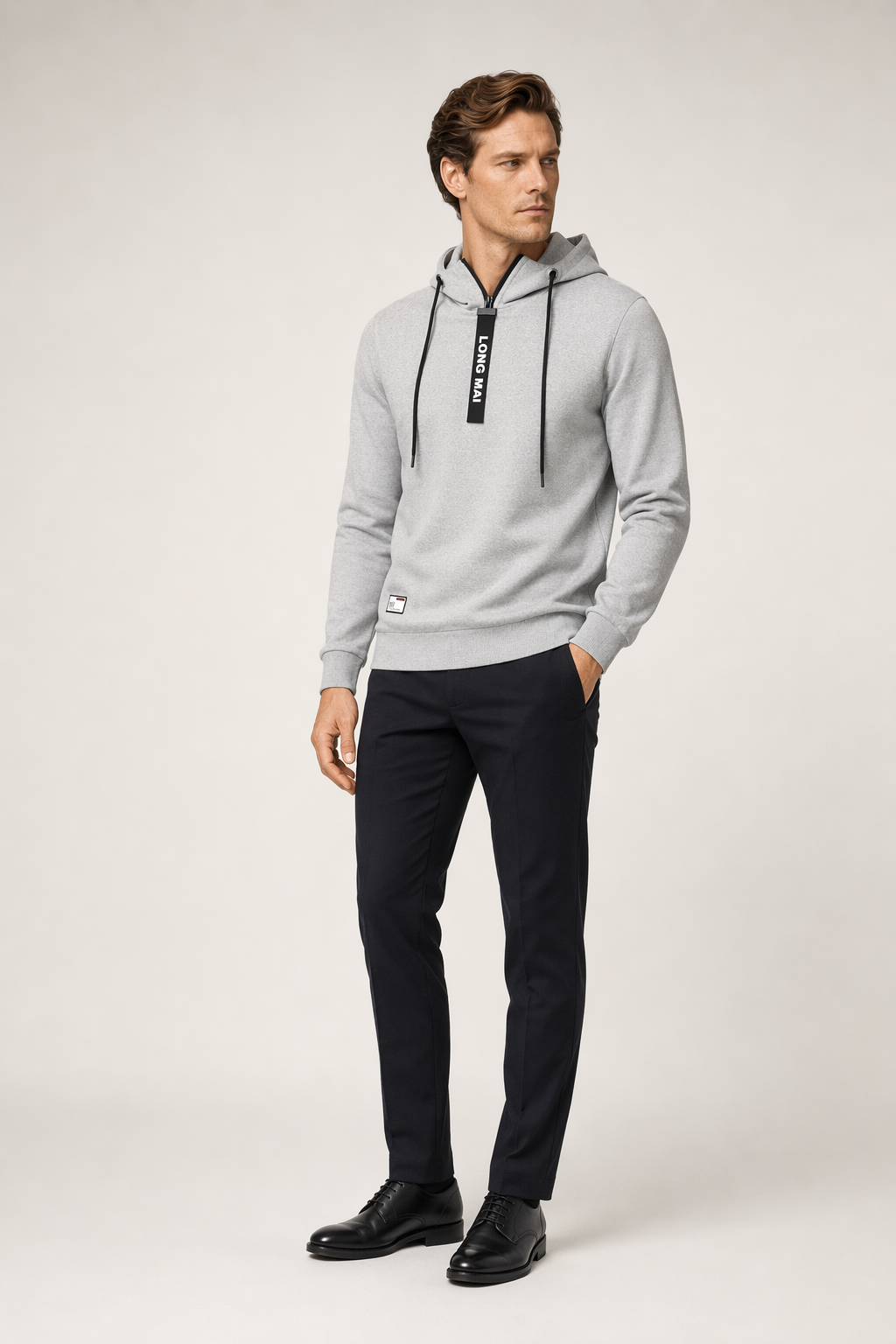 Zippered Men's Hooded Sweatshirt Gray
