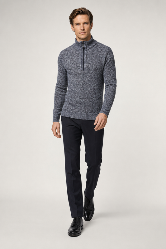Zippered High Collar Men's Sweater Gray