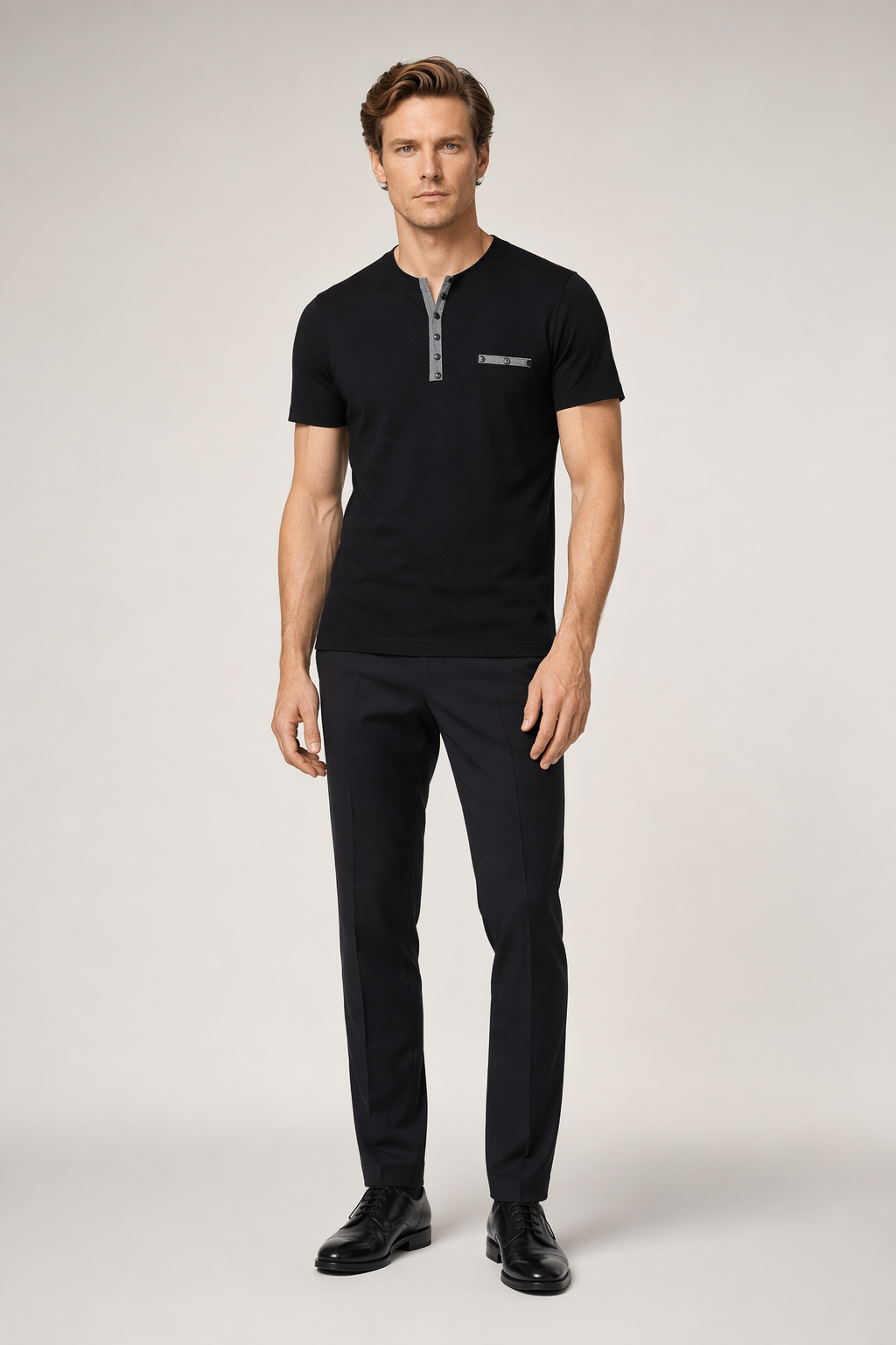 Slim Fit Men's T-Shirt with Button Embellishments for a Casual Look Black