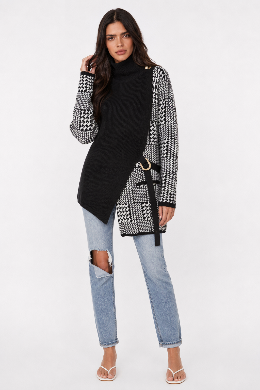 Houndstooth Layered Women's Sweater Black