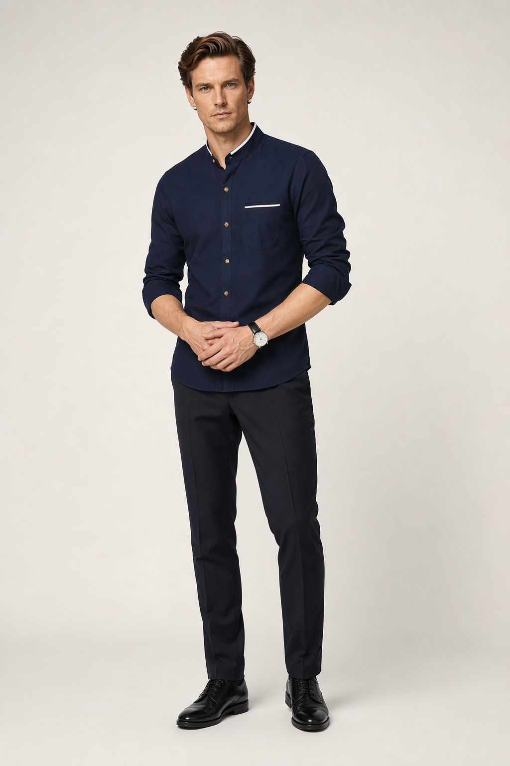 Mandarin Neck Men's Shirt Navy