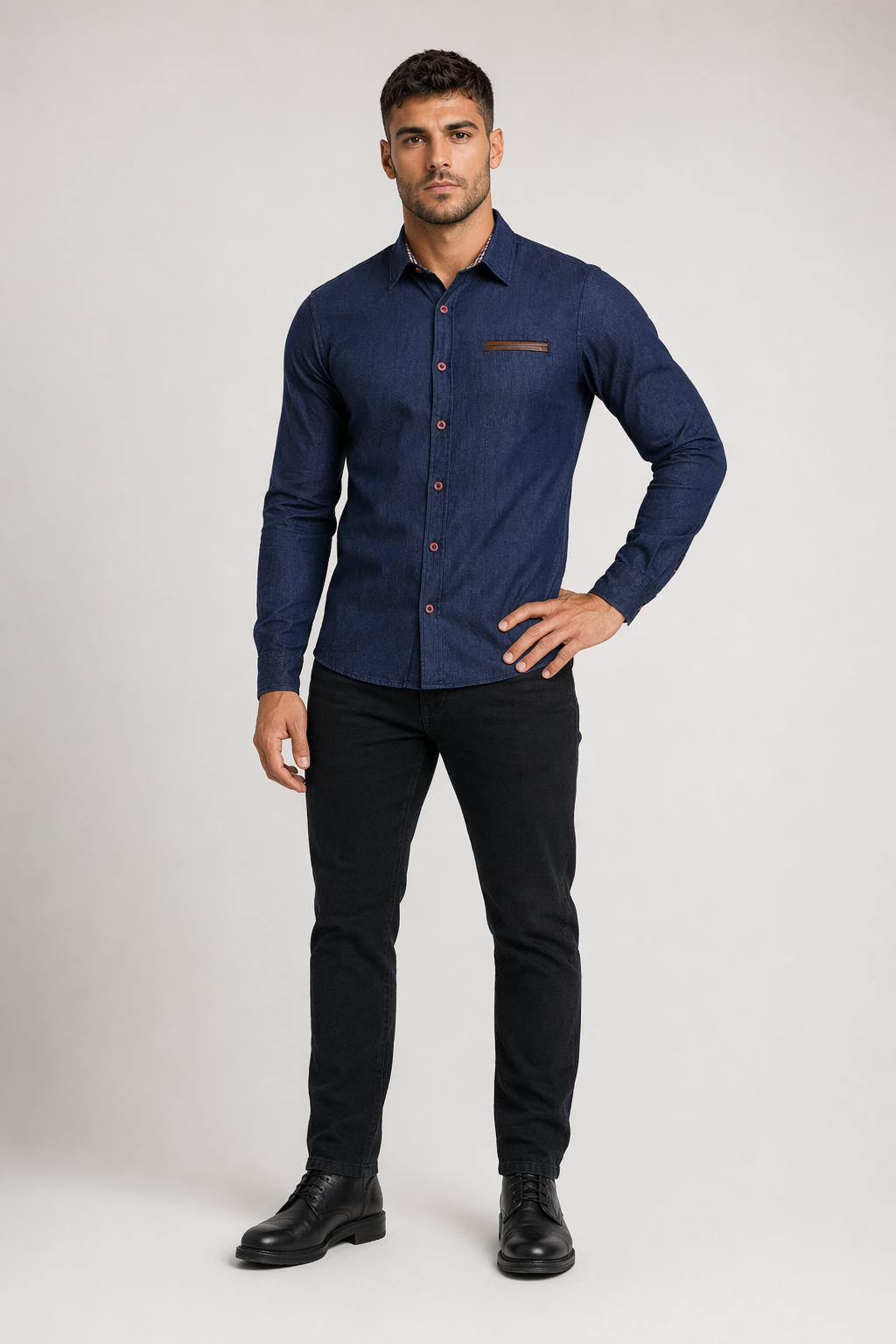 Slim-Fitting Men's Denim Shirt Navy