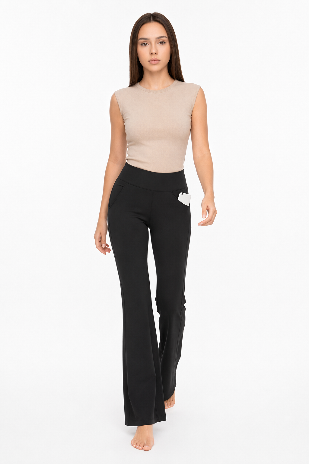 Flattering Straight Flare Yoga Leggings with a High Waist CS-Black