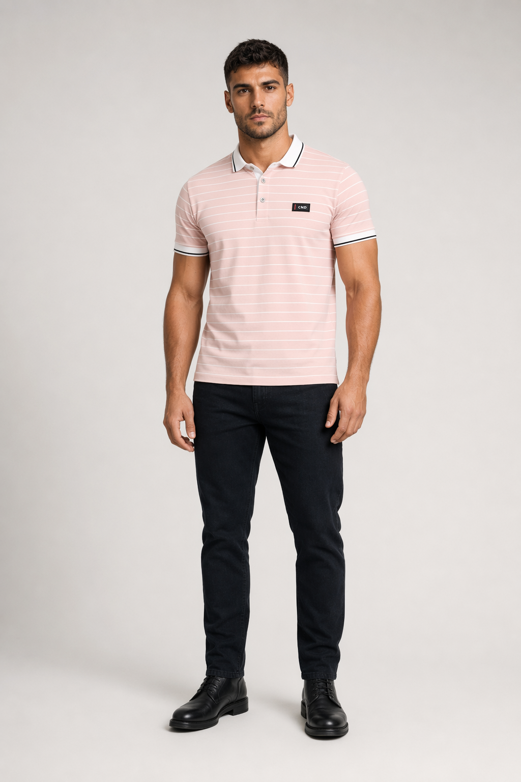 Logo-Emblazoned Striped Polo for Men Pink