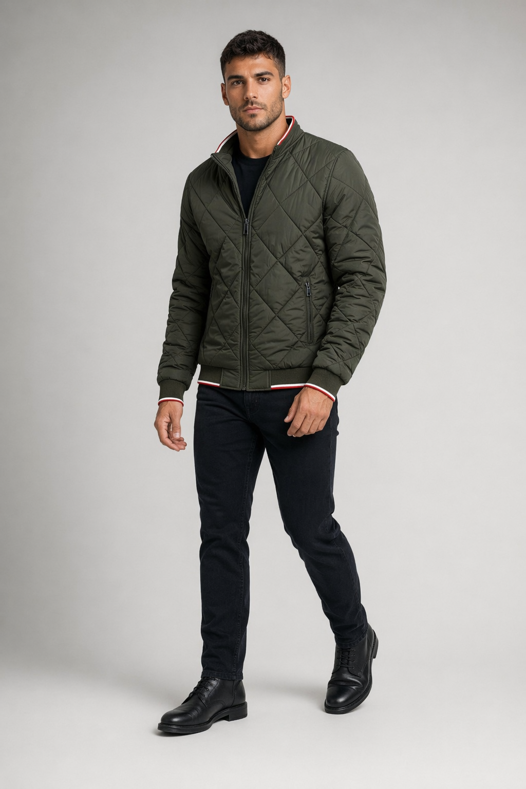 Quilted Jacket for Men - A Stylish Bomber Green