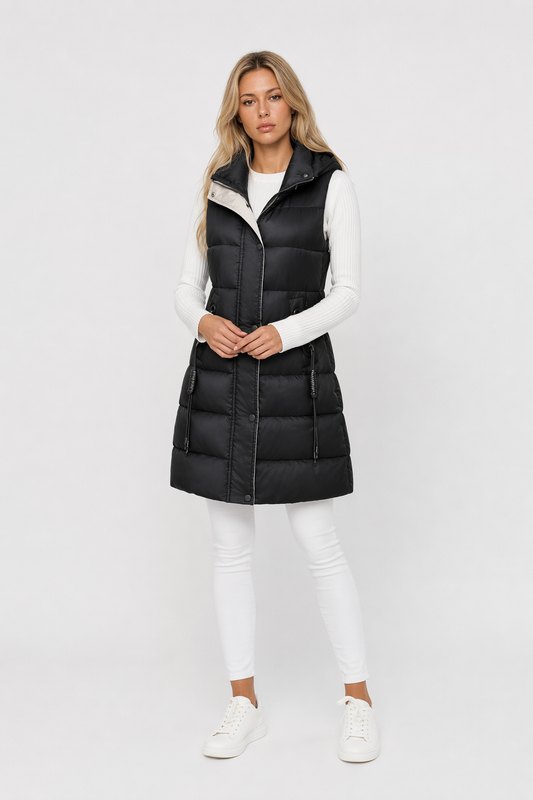 Classic Black High Collar Hooded Puffer Winter Vest for Women Default