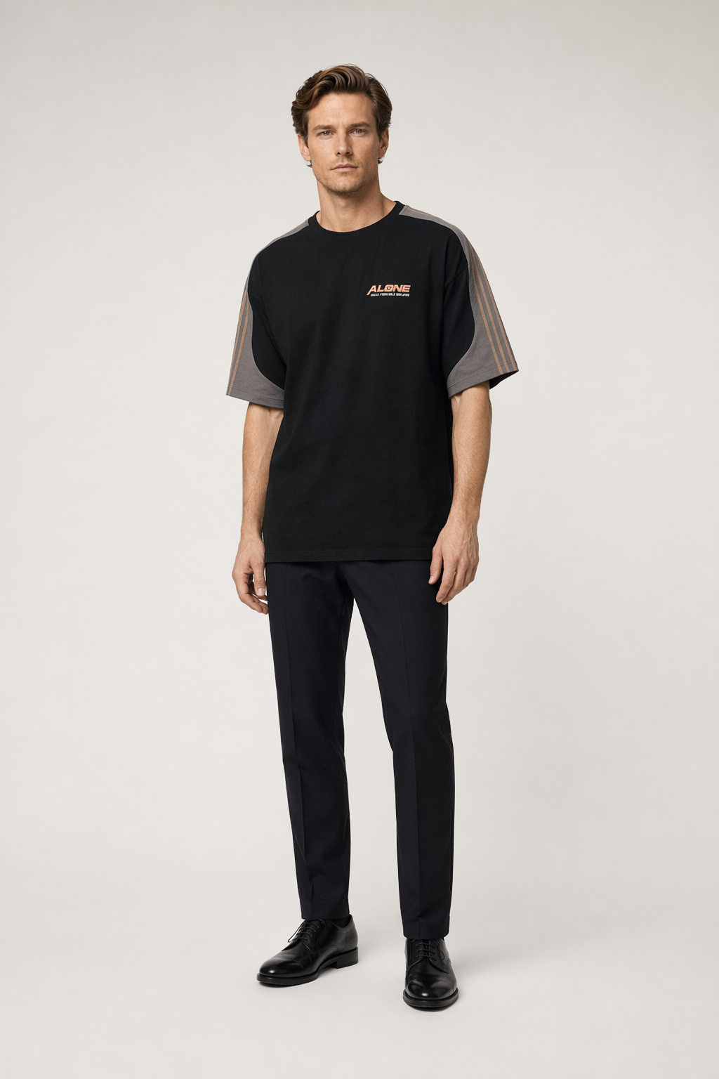 Men's Striped Drop Shoulder Tee Black