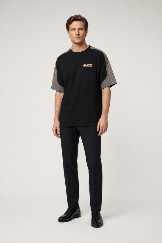 Men's Striped Drop Shoulder Tee Black