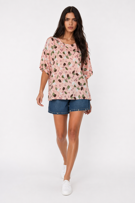 Patterned Loose-Fitting Top for Women Pink