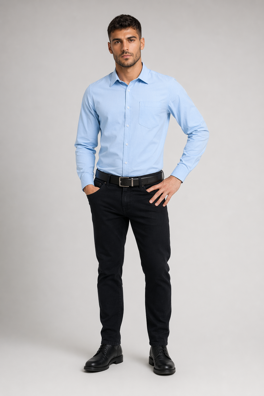 Wrinkle-Free Oxford Shirt for Men with Button Down Design Blue