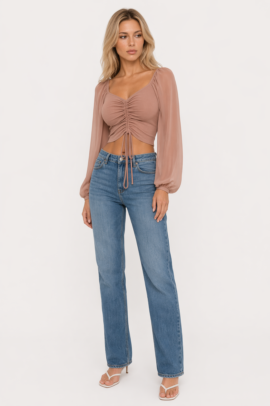 Bell Sleeve Summer Blouse for Women Brown