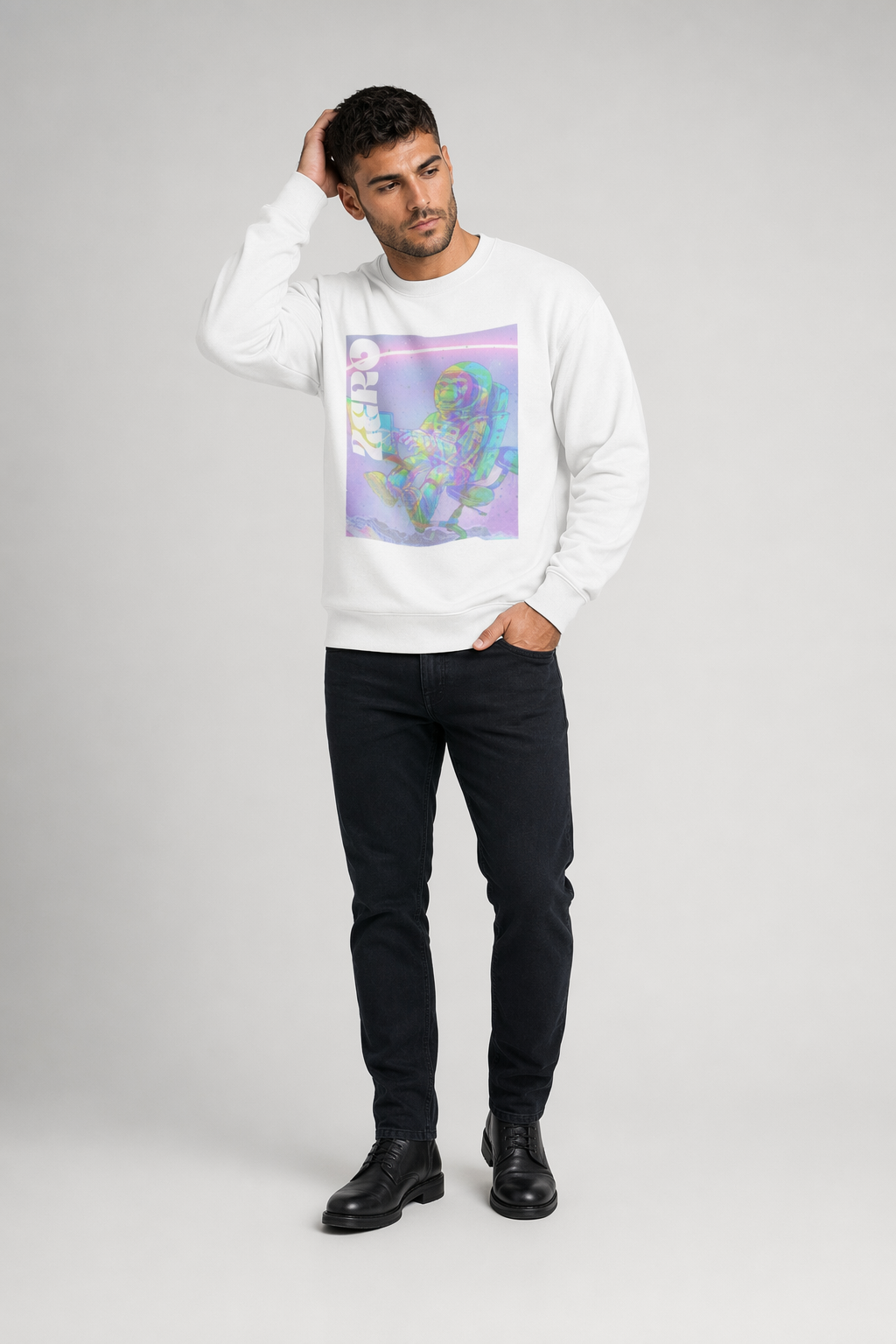 Space Monkey Graphic Sweatshirt for Men White