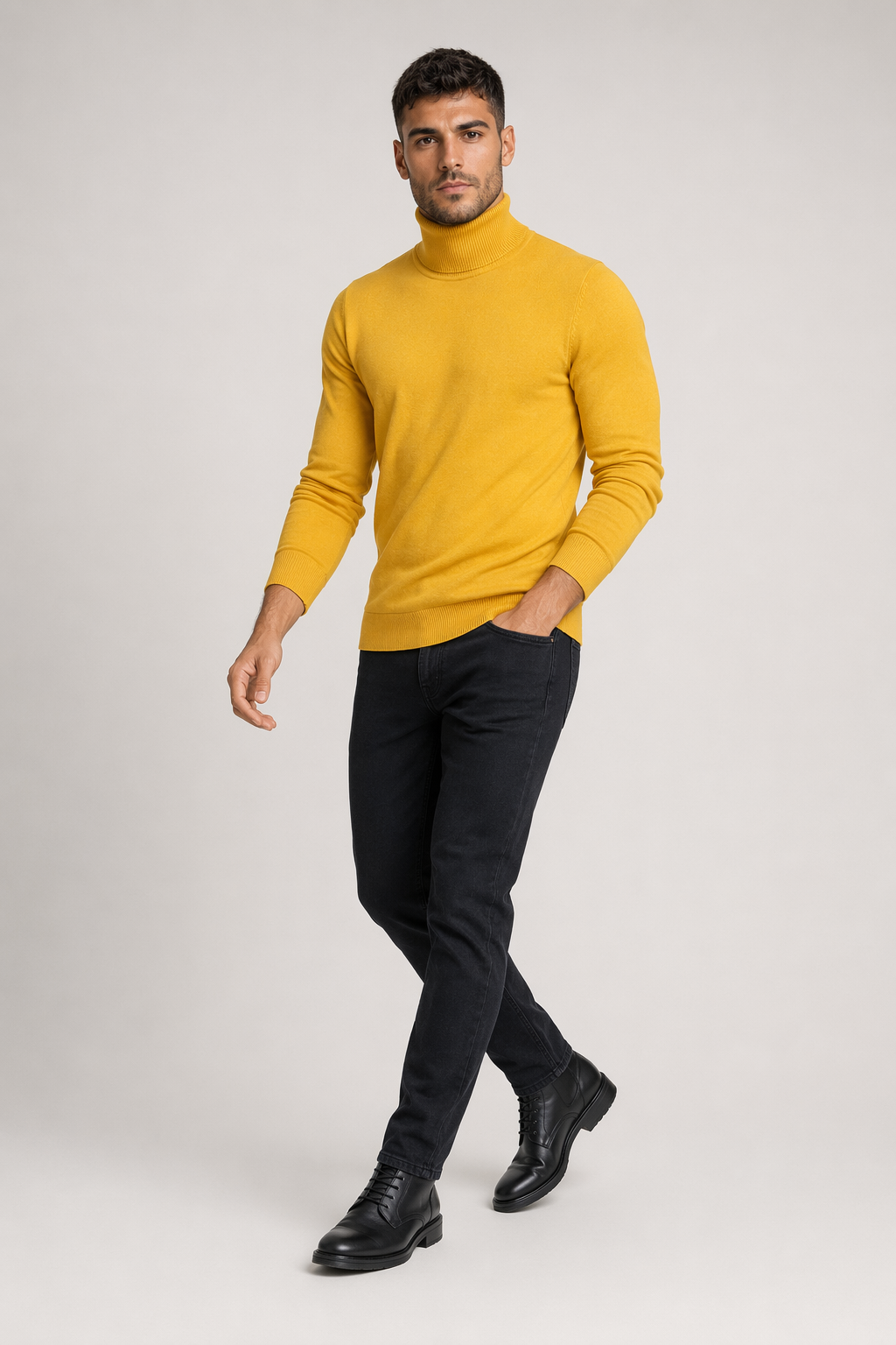 Slim-Fit Turtleneck Sweater for Men Yellow