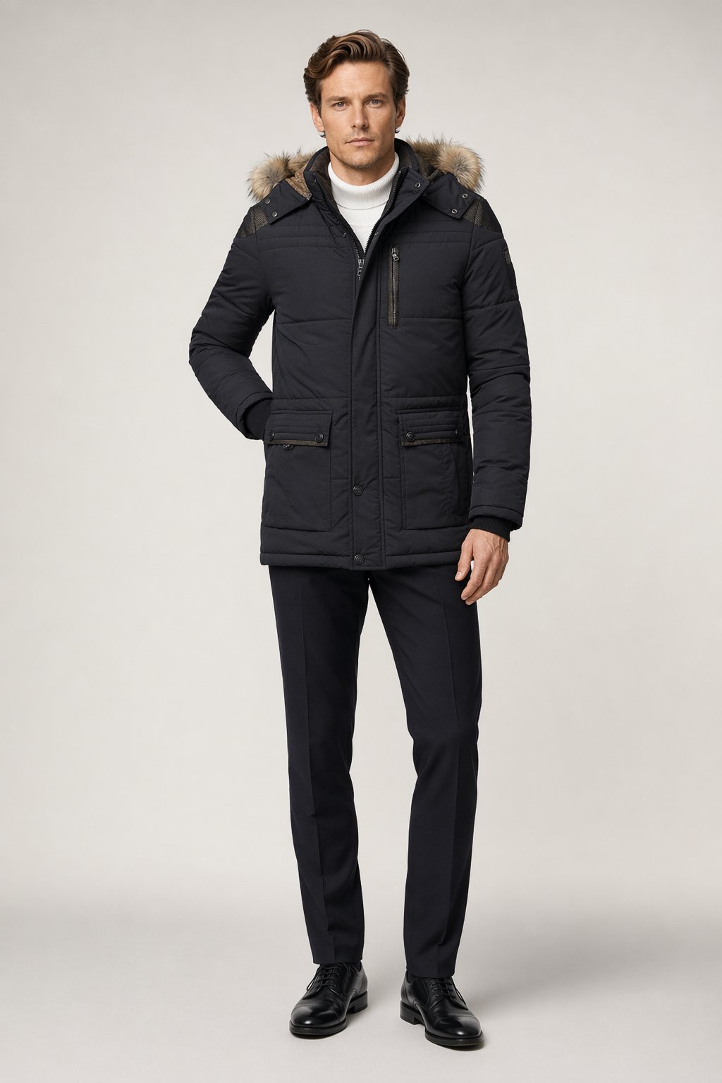 Blue Hooded Winter Coat for Men Default